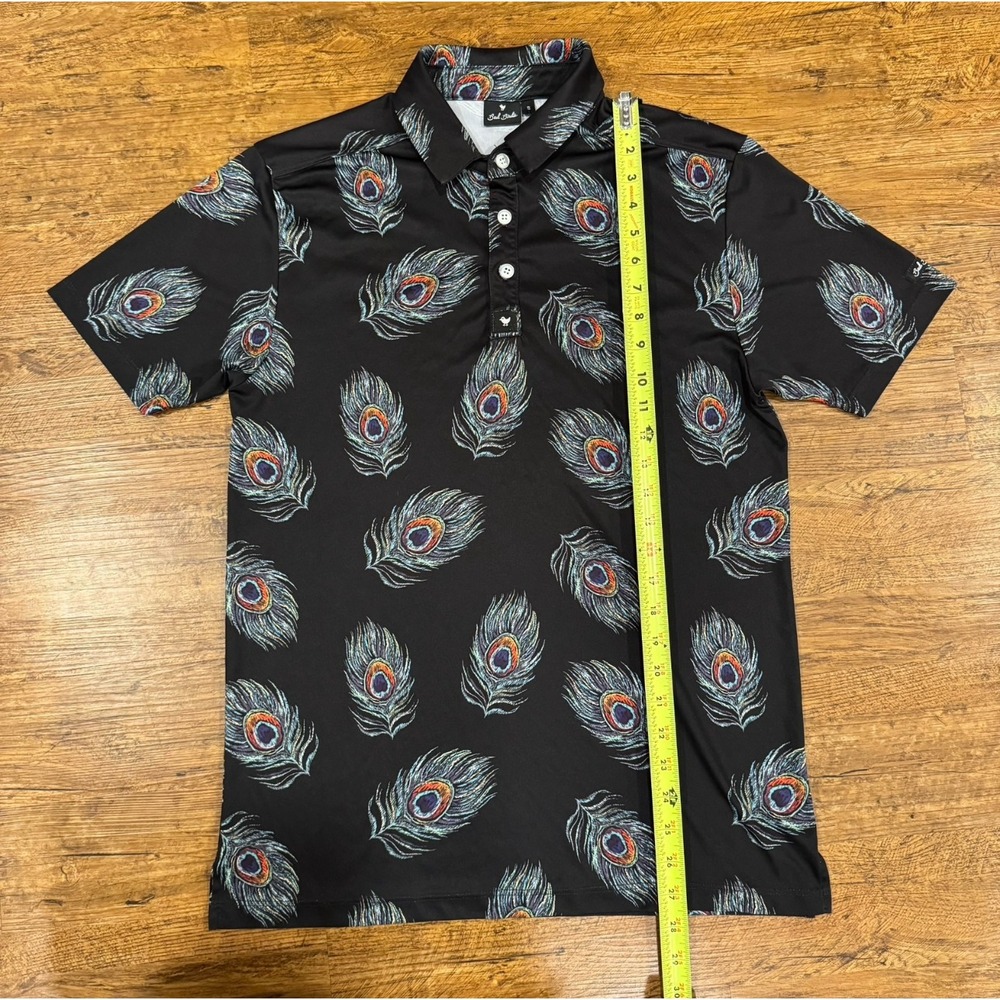Bad Birdie Black Peacock Feathers Performance Golf Short Sleeve Polo Shirt Men S - Picture 6 of 7